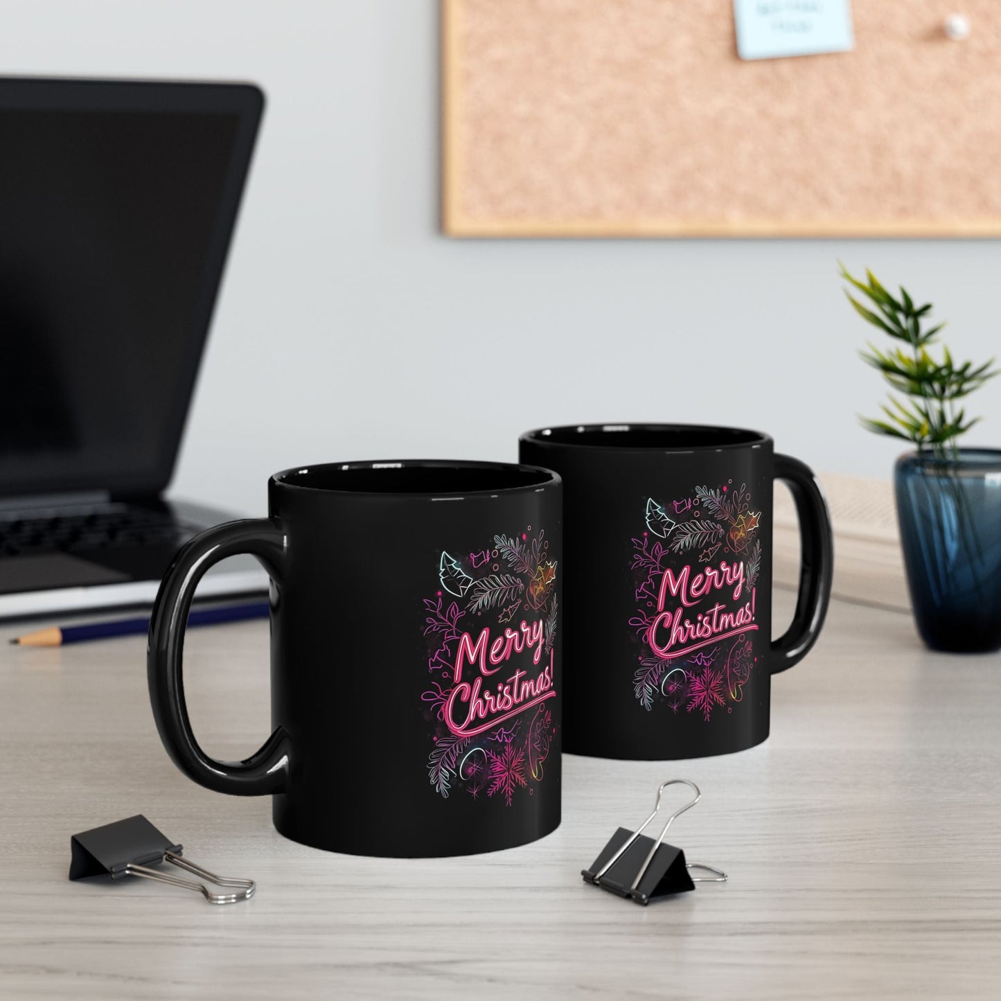 Merry Christmas Black Mug – Festive Coffee Tea Cup for Holiday Spirit, Christmas Gift, Winter Decor, Personal Use, 11oz and 15oz - Metamorphosis Creations