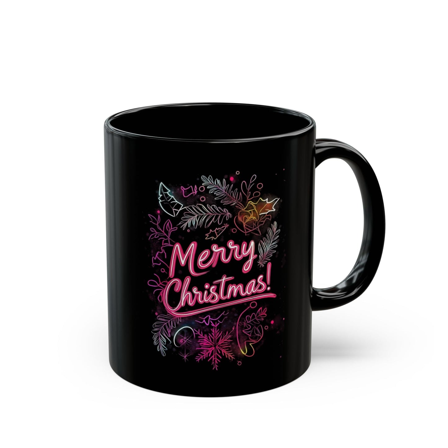 Merry Christmas Black Mug – Festive Coffee Tea Cup for Holiday Spirit, Christmas Gift, Winter Decor, Personal Use, 11oz and 15oz - Metamorphosis Creations