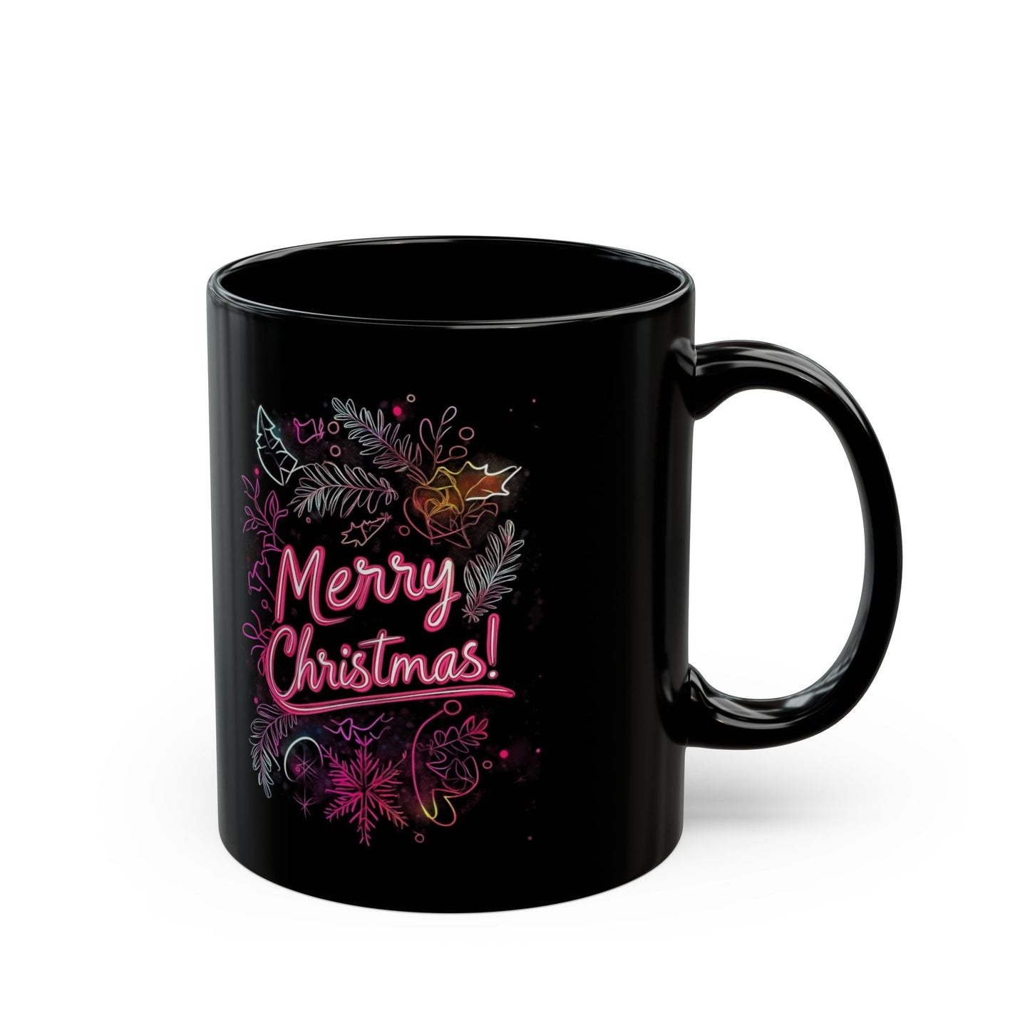 Merry Christmas Black Mug – Festive Coffee Tea Cup for Holiday Spirit, Christmas Gift, Winter Decor, Personal Use, 11oz and 15oz - Metamorphosis Creations