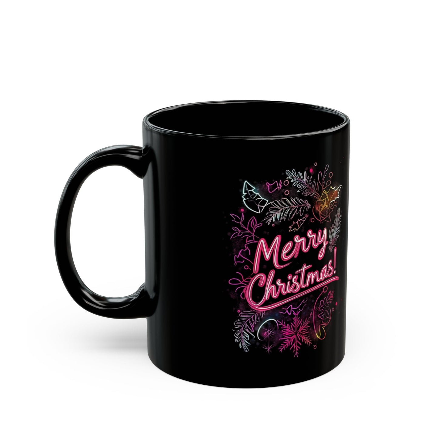 Merry Christmas Black Mug – Festive Coffee Tea Cup for Holiday Spirit, Christmas Gift, Winter Decor, Personal Use, 11oz and 15oz - Metamorphosis Creations