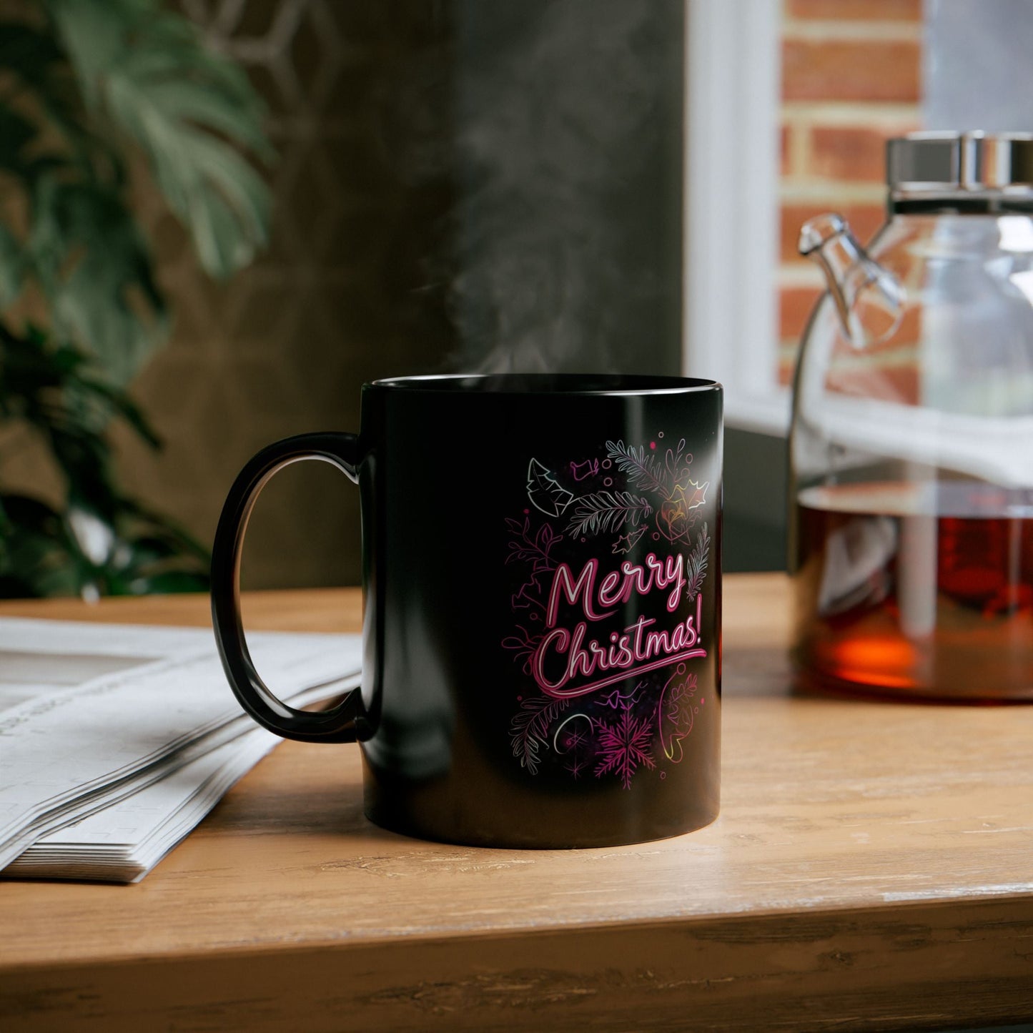 Merry Christmas Black Mug – Festive Coffee Tea Cup for Holiday Spirit, Christmas Gift, Winter Decor, Personal Use, 11oz and 15oz - Metamorphosis Creations