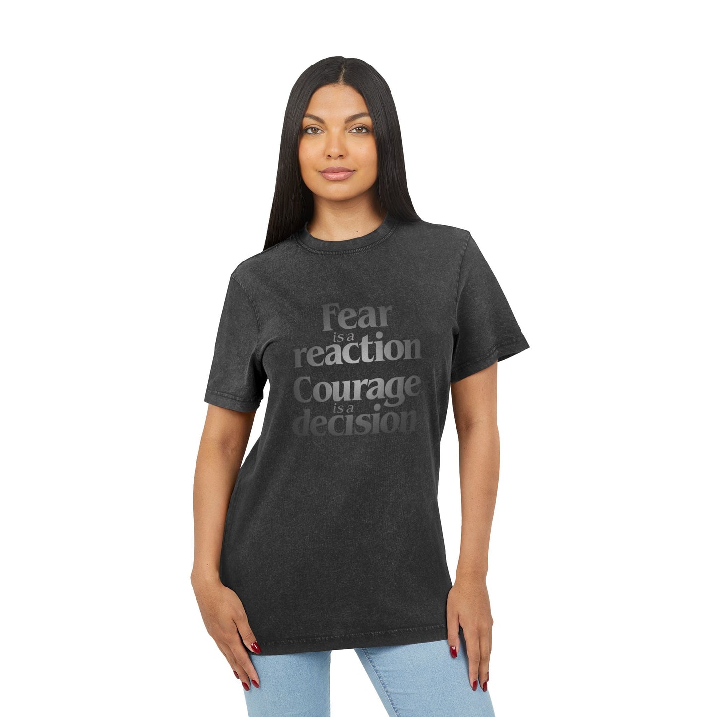 Motivational & Self - Love Acid Washed Courage & Fear Tee, Motivational T-Shirt, Inspirational Fashion, Gift for Friends, Casual Wear, Self - Love Statement Tee - Metamorphosis Creations