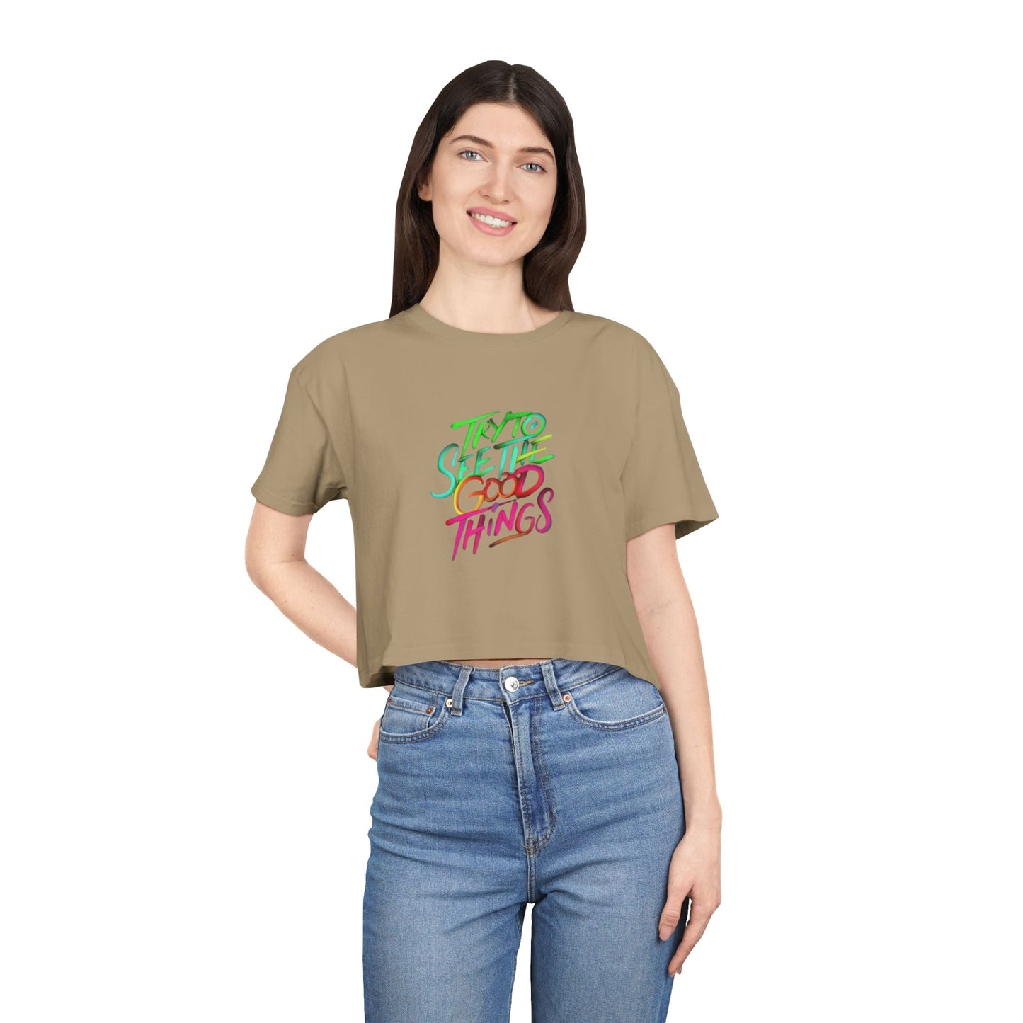 Motivational & Self - Love Women's Crop Tee - 'Try to See the Good Things' | Positive Vibes, Summer Fashion, Gift Idea, Casual Wear, Self - Care - Metamorphosis Creations