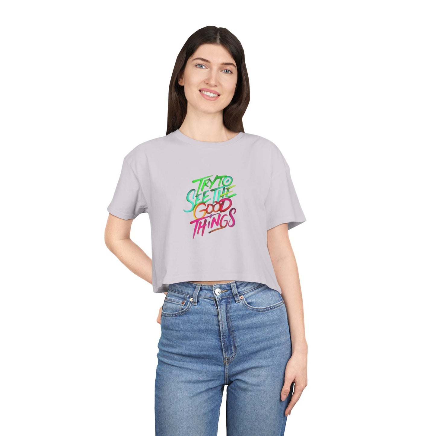 Motivational & Self - Love Women's Crop Tee - 'Try to See the Good Things' | Positive Vibes, Summer Fashion, Gift Idea, Casual Wear, Self - Care - Metamorphosis Creations