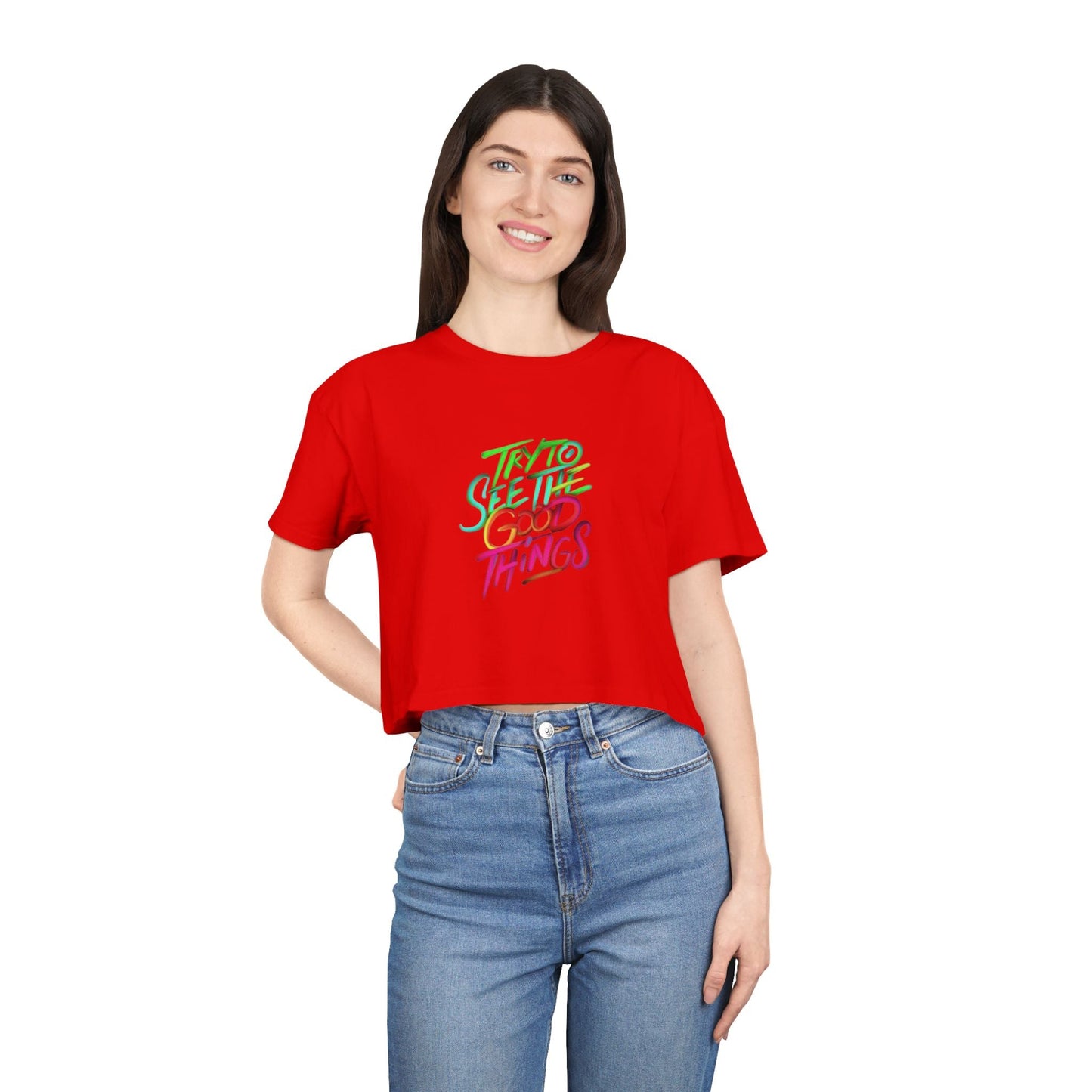 Motivational & Self - Love Women's Crop Tee - 'Try to See the Good Things' | Positive Vibes, Summer Fashion, Gift Idea, Casual Wear, Self - Care - Metamorphosis Creations