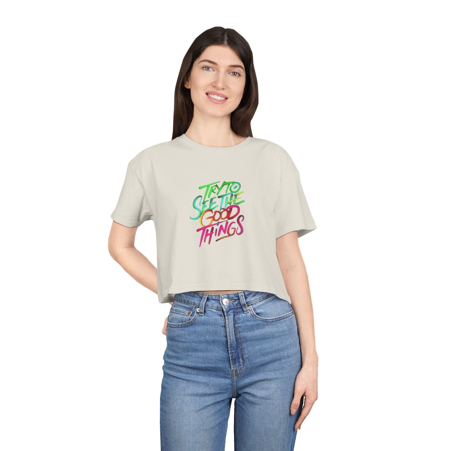 Motivational & Self - Love Women's Crop Tee - 'Try to See the Good Things' | Positive Vibes, Summer Fashion, Gift Idea, Casual Wear, Self - Care - Metamorphosis Creations