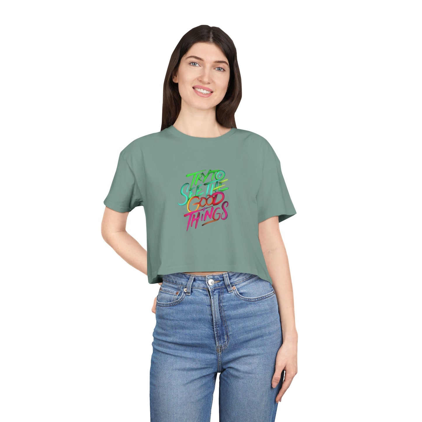 Motivational & Self - Love Women's Crop Tee - 'Try to See the Good Things' | Positive Vibes, Summer Fashion, Gift Idea, Casual Wear, Self - Care - Metamorphosis Creations