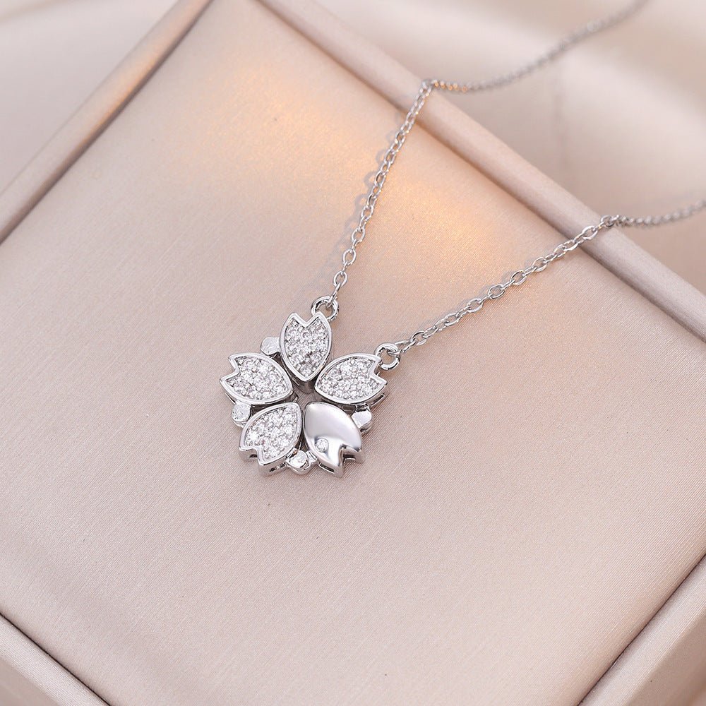 Open And Close Four - leaf Flower Dual - wear Heart - to - heart Necklace - Metamorphosis Creations