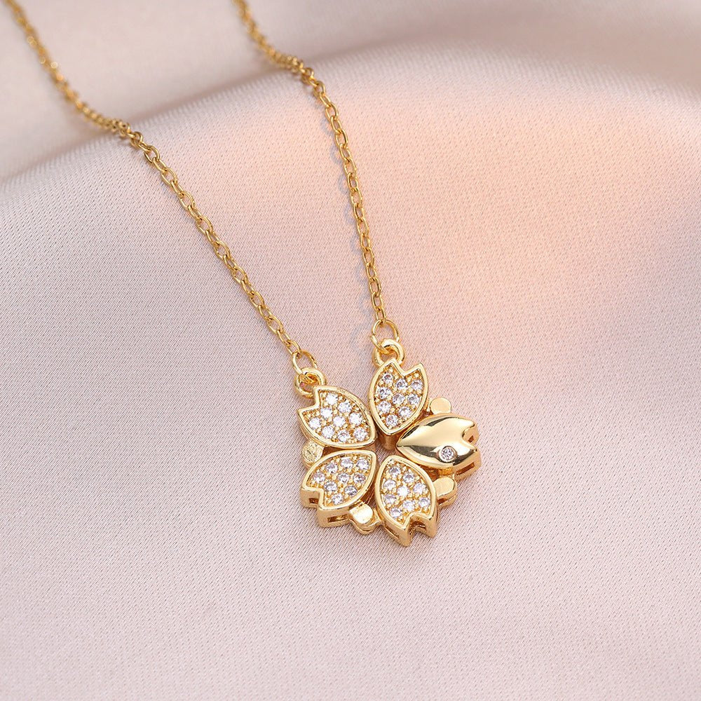 Open And Close Four - leaf Flower Dual - wear Heart - to - heart Necklace - Metamorphosis Creations