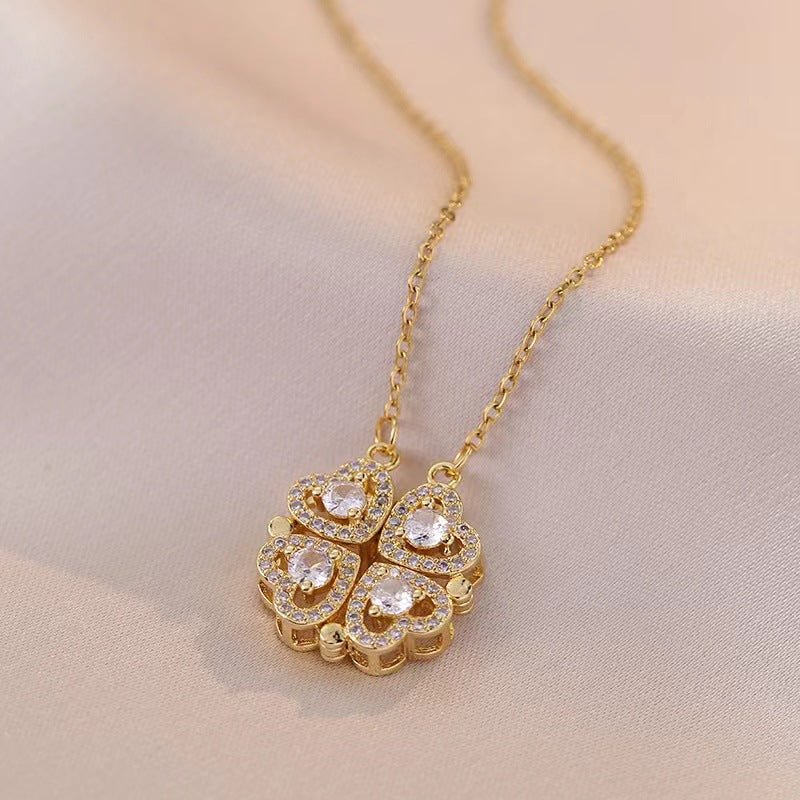 Open And Close Four - leaf Flower Dual - wear Heart - to - heart Necklace - Metamorphosis Creations