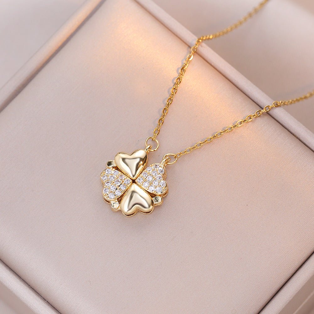Open And Close Four - leaf Flower Dual - wear Heart - to - heart Necklace - Metamorphosis Creations