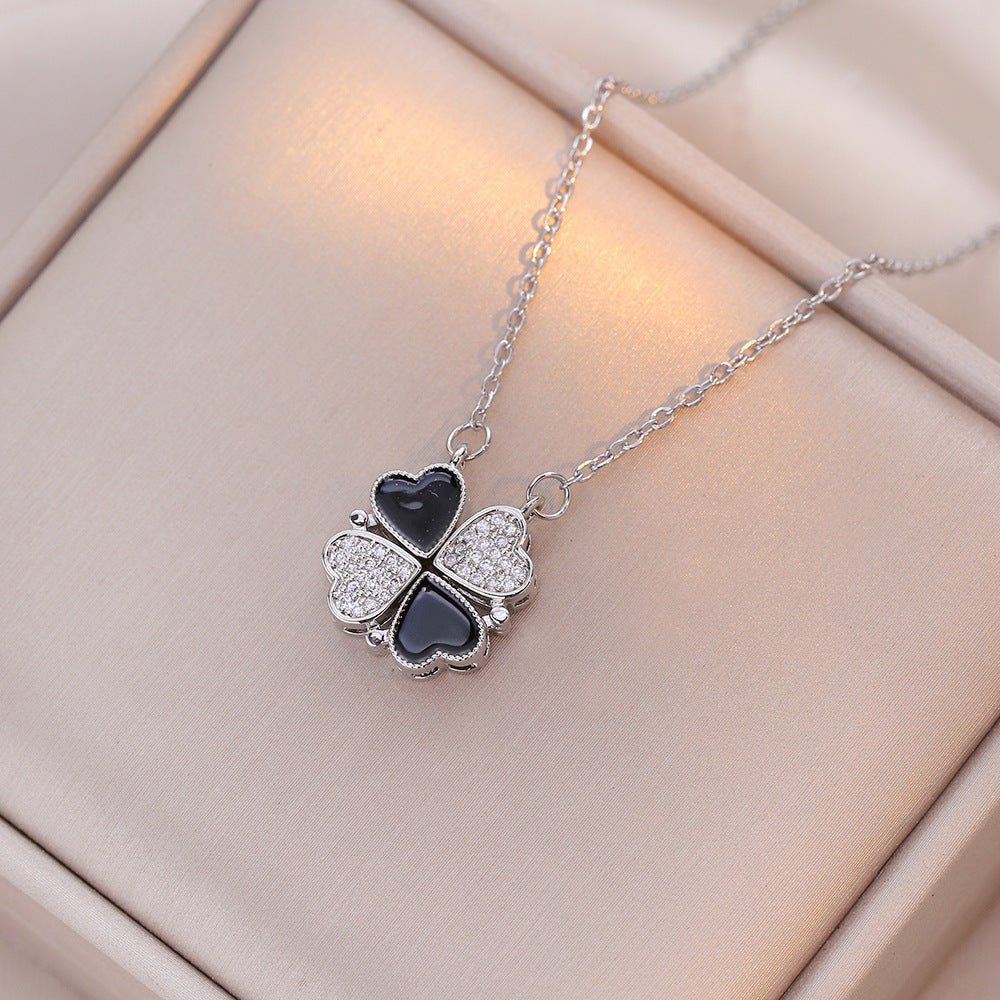 Open And Close Four - leaf Flower Dual - wear Heart - to - heart Necklace - Metamorphosis Creations