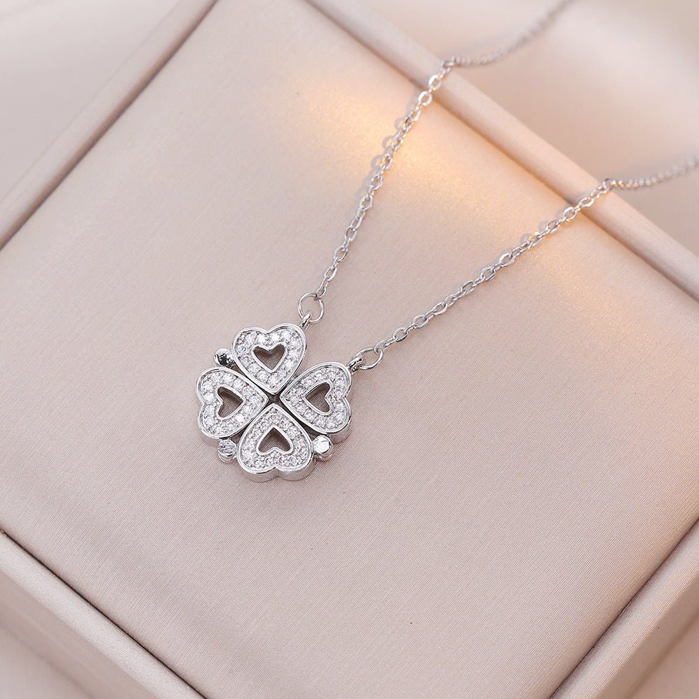 Open And Close Four - leaf Flower Dual - wear Heart - to - heart Necklace - Metamorphosis Creations