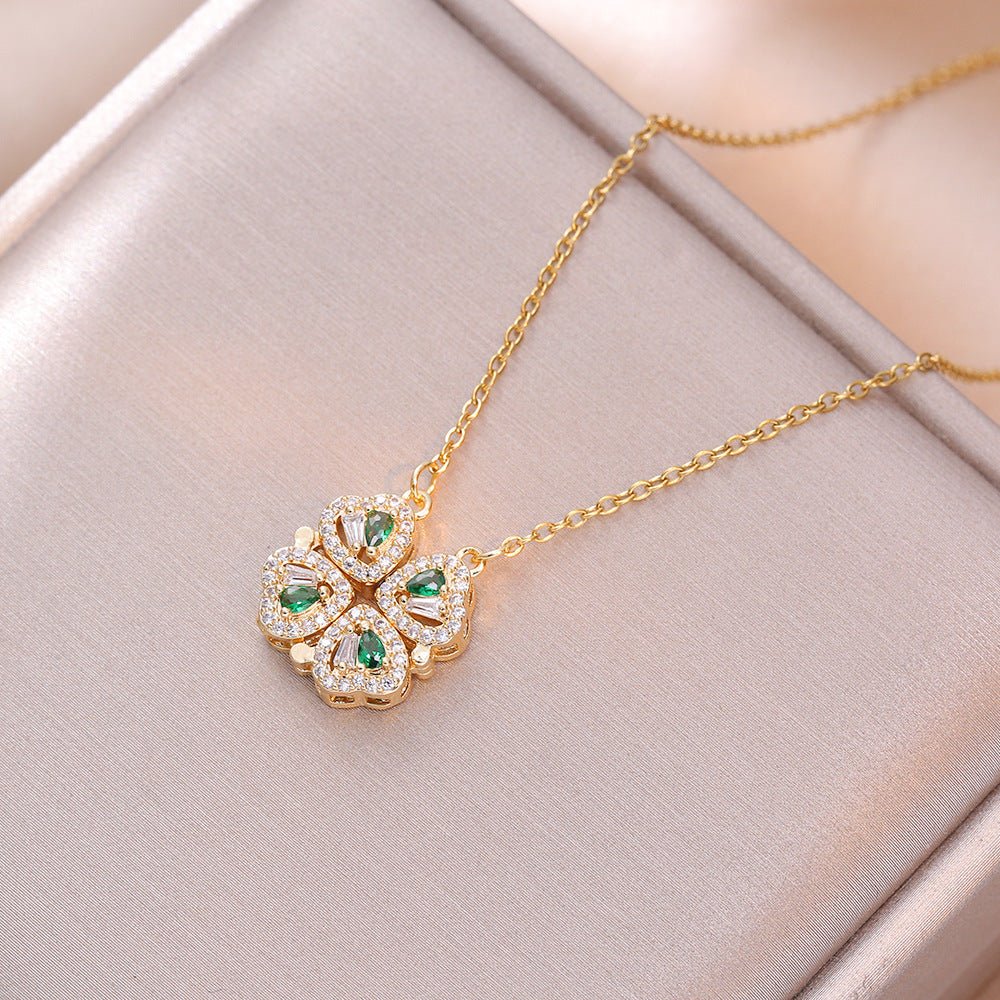 Open And Close Four - leaf Flower Dual - wear Heart - to - heart Necklace - Metamorphosis Creations