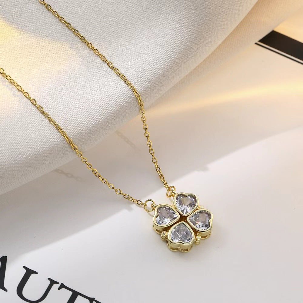 Open And Close Four - leaf Flower Dual - wear Heart - to - heart Necklace - Metamorphosis Creations