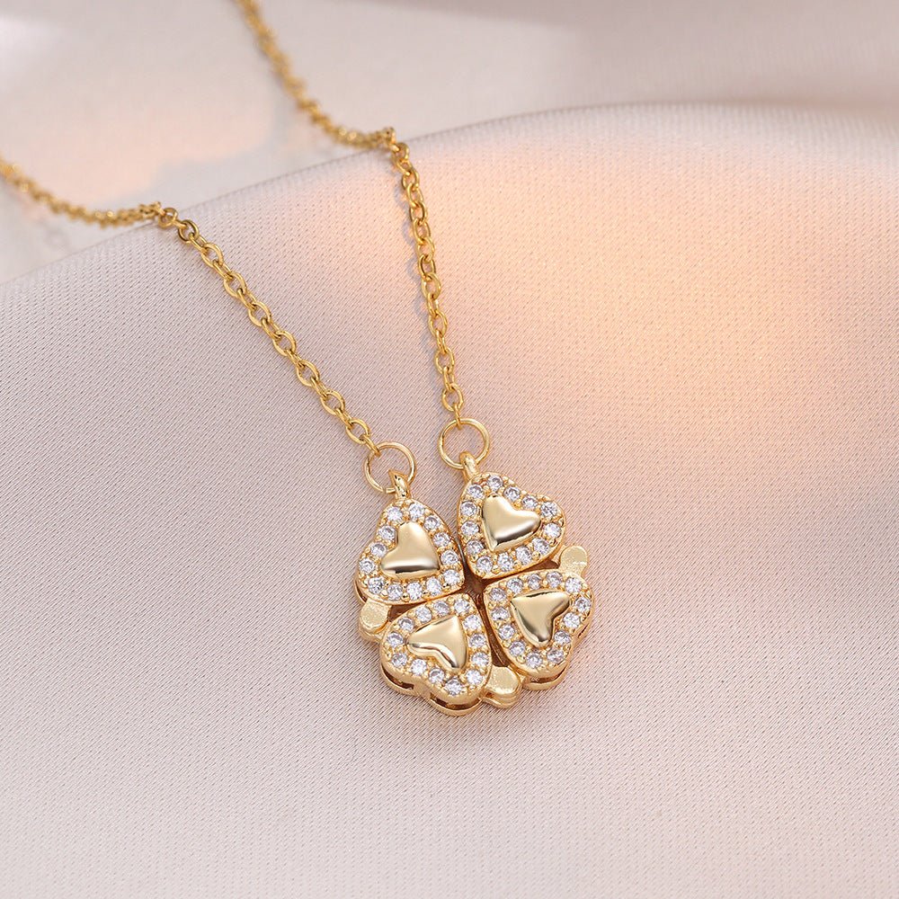 Open And Close Four - leaf Flower Dual - wear Heart - to - heart Necklace - Metamorphosis Creations