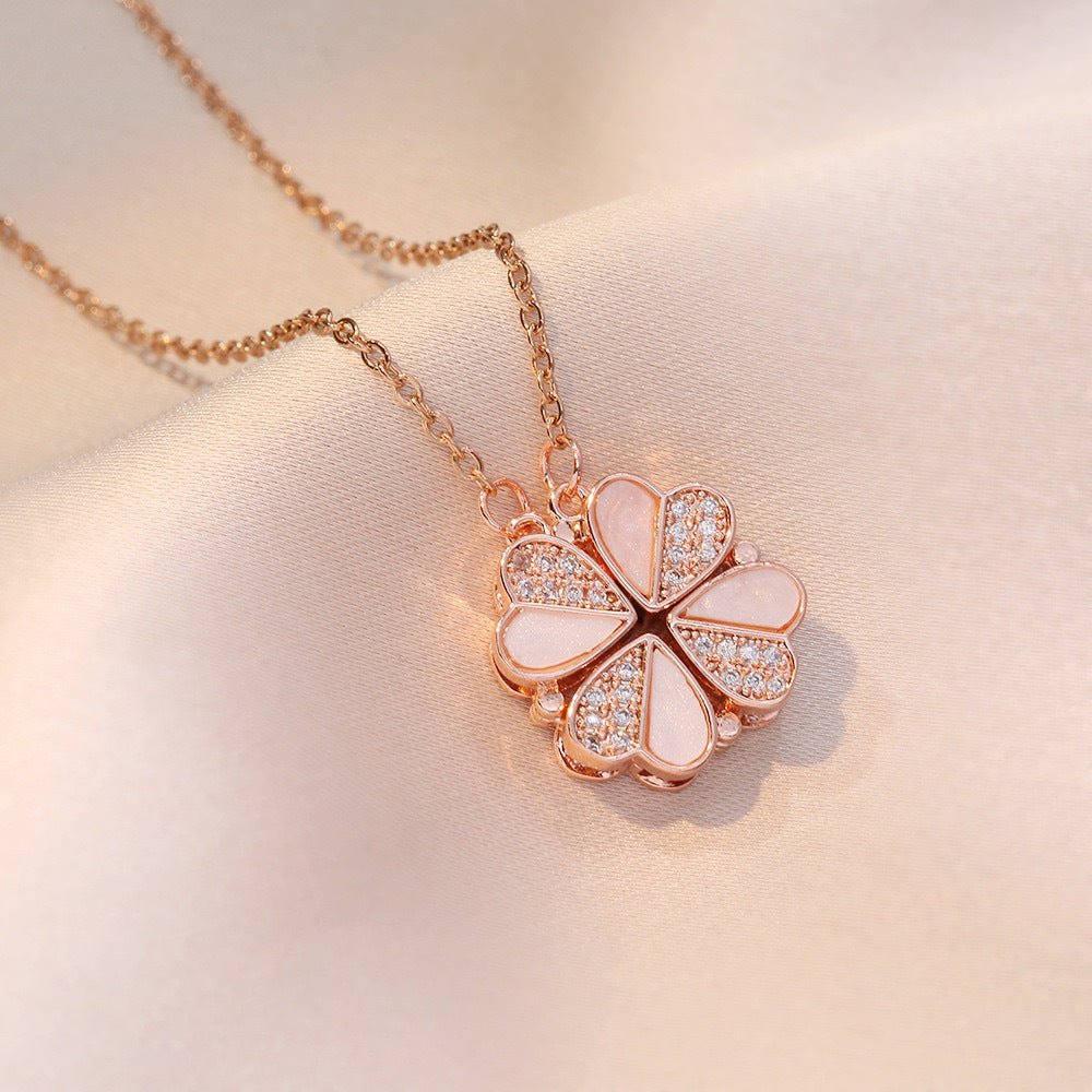 Open And Close Four - leaf Flower Dual - wear Heart - to - heart Necklace - Metamorphosis Creations