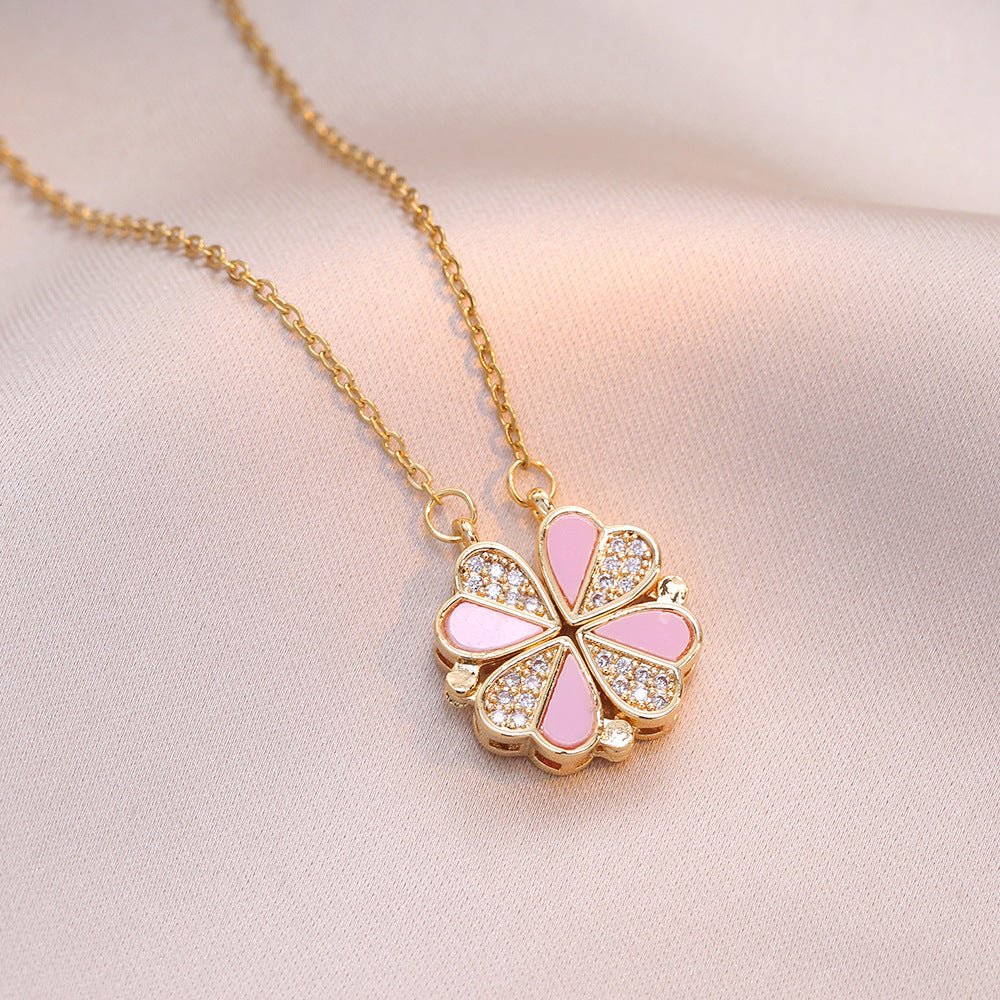 Open And Close Four - leaf Flower Dual - wear Heart - to - heart Necklace - Metamorphosis Creations