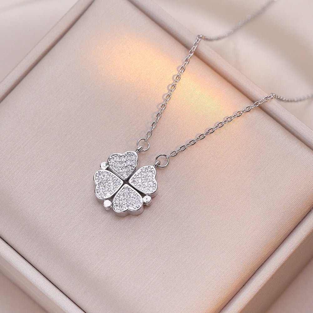 Open And Close Four - leaf Flower Dual - wear Heart - to - heart Necklace - Metamorphosis Creations