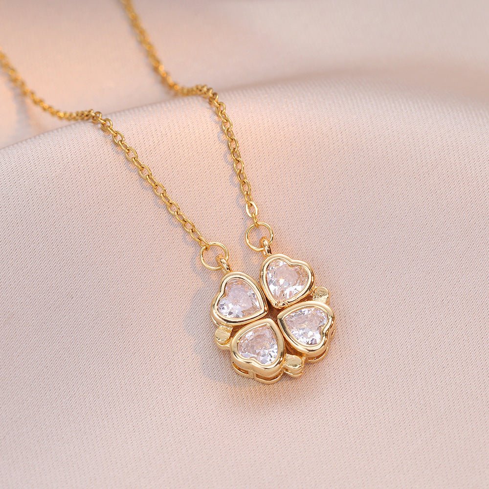 Open And Close Four - leaf Flower Dual - wear Heart - to - heart Necklace - Metamorphosis Creations