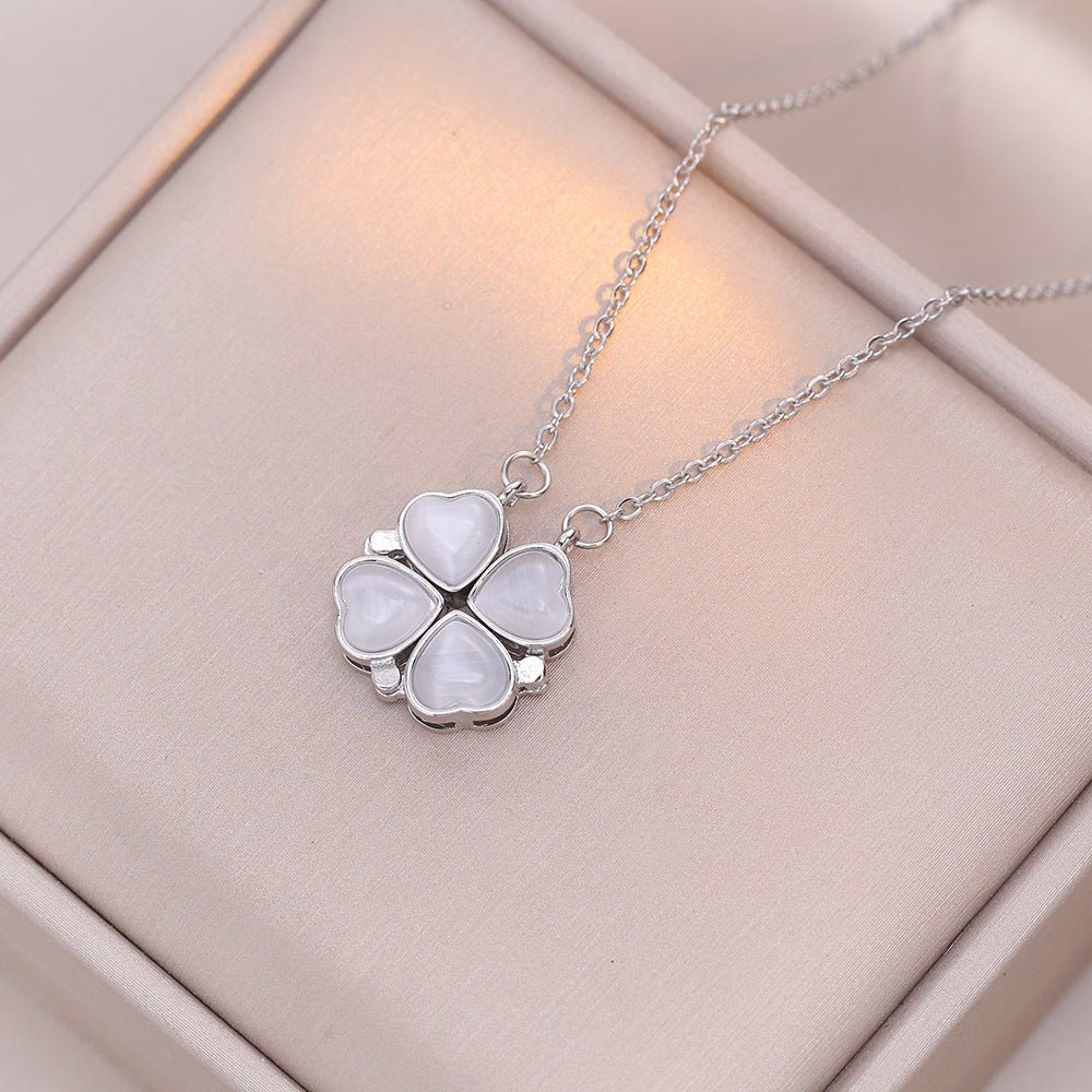 Open And Close Four - leaf Flower Dual - wear Heart - to - heart Necklace - Metamorphosis Creations