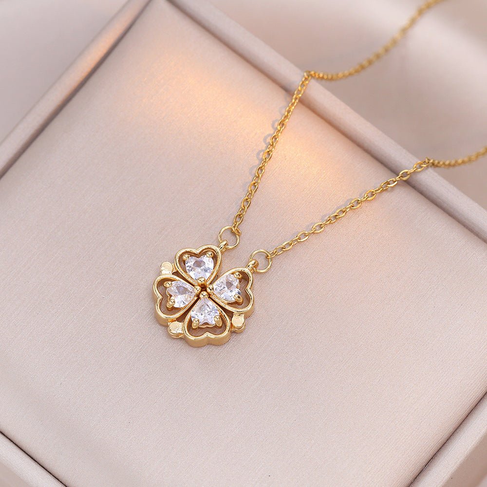 Open And Close Four - leaf Flower Dual - wear Heart - to - heart Necklace - Metamorphosis Creations