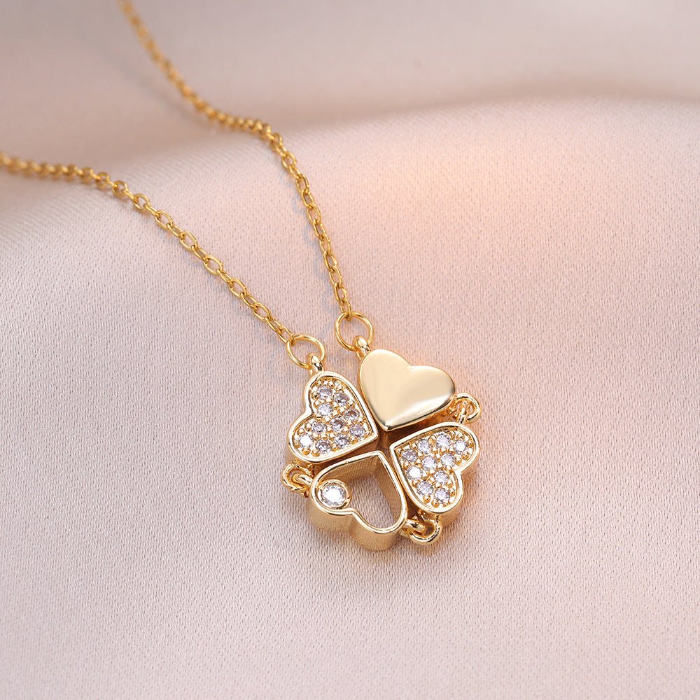 Open And Close Four - leaf Flower Dual - wear Heart - to - heart Necklace - Metamorphosis Creations