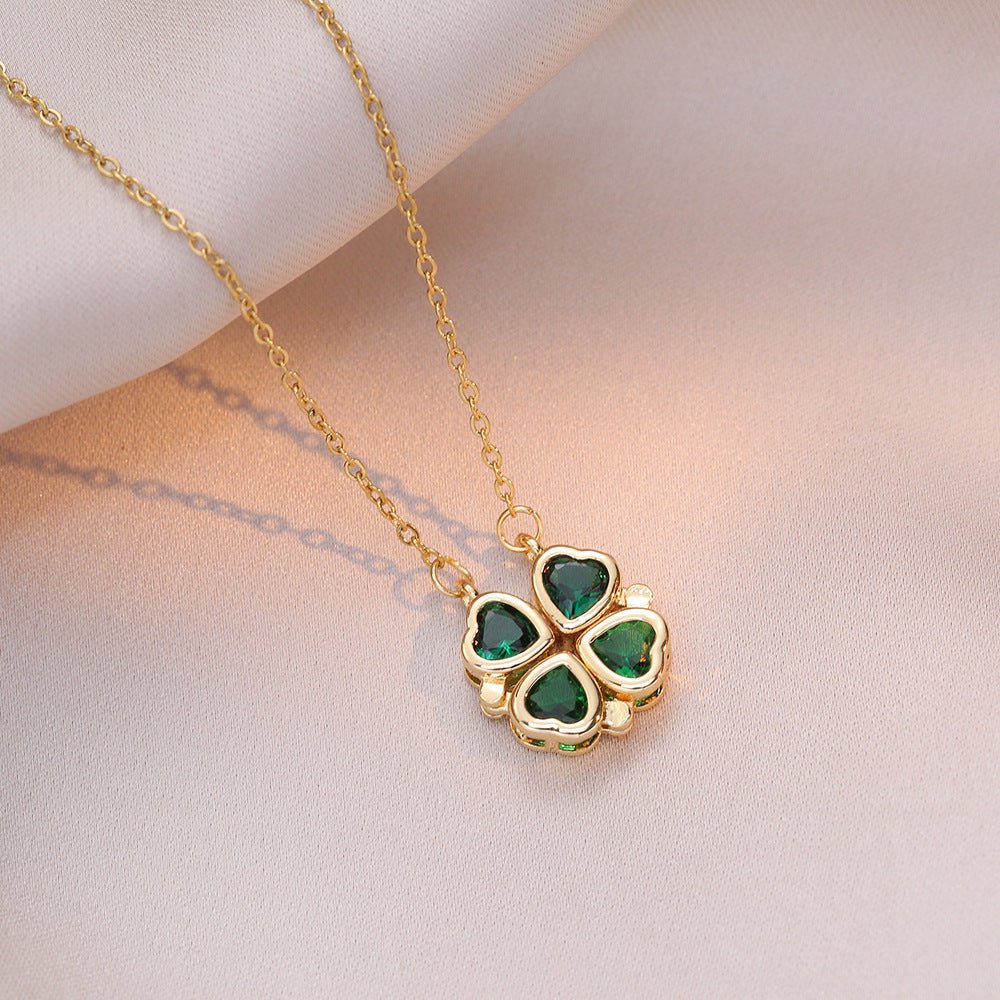 Open And Close Four - leaf Flower Dual - wear Heart - to - heart Necklace - Metamorphosis Creations