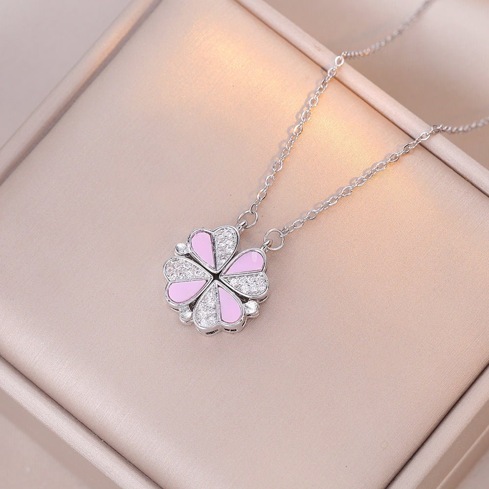 Open And Close Four - leaf Flower Dual - wear Heart - to - heart Necklace - Metamorphosis Creations