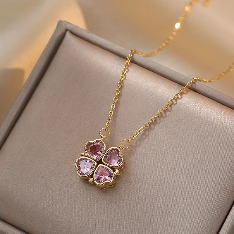 Open And Close Four - leaf Flower Dual - wear Heart - to - heart Necklace - Metamorphosis Creations