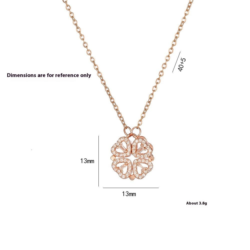 Open And Close Four - leaf Flower Dual - wear Heart - to - heart Necklace - Metamorphosis Creations