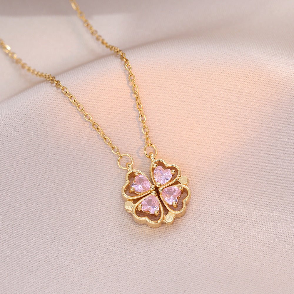 Open And Close Four - leaf Flower Dual - wear Heart - to - heart Necklace - Metamorphosis Creations