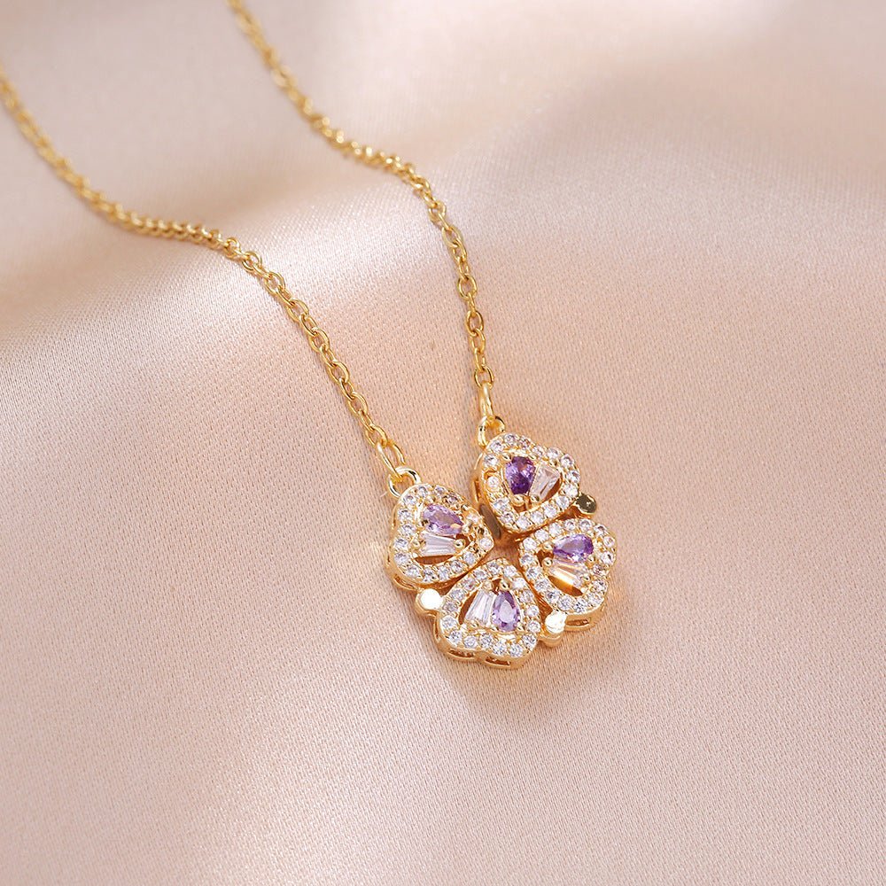 Open And Close Four - leaf Flower Dual - wear Heart - to - heart Necklace - Metamorphosis Creations