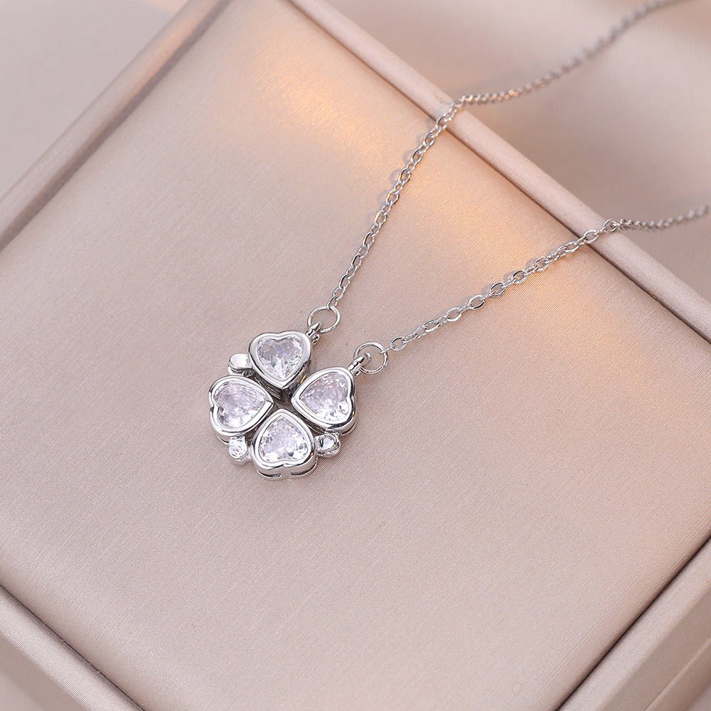 Open And Close Four - leaf Flower Dual - wear Heart - to - heart Necklace - Metamorphosis Creations