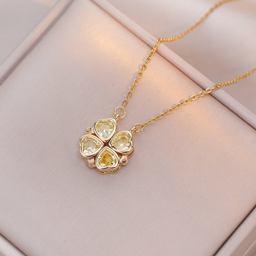 Open And Close Four - leaf Flower Dual - wear Heart - to - heart Necklace - Metamorphosis Creations