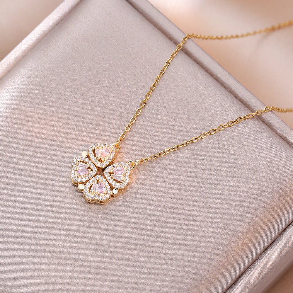 Open And Close Four - leaf Flower Dual - wear Heart - to - heart Necklace - Metamorphosis Creations