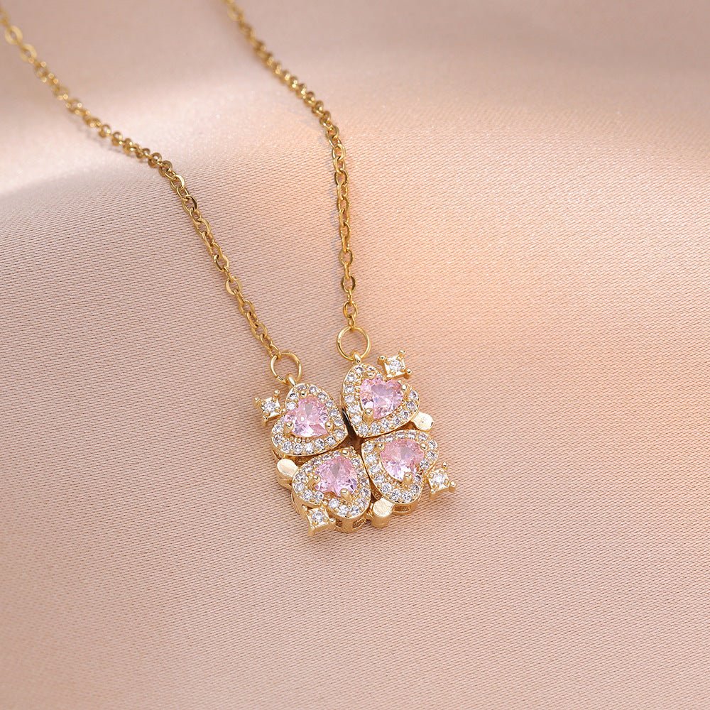 Open And Close Four - leaf Flower Dual - wear Heart - to - heart Necklace - Metamorphosis Creations