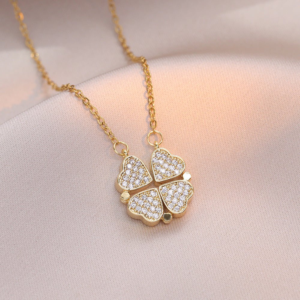 Open And Close Four - leaf Flower Dual - wear Heart - to - heart Necklace - Metamorphosis Creations