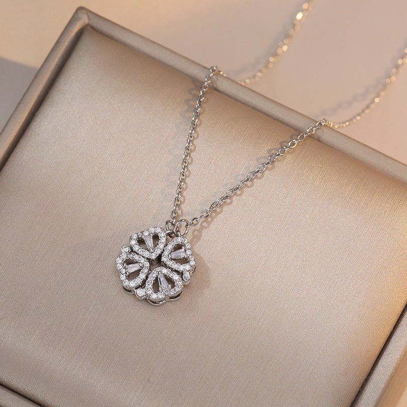Open And Close Four - leaf Flower Dual - wear Heart - to - heart Necklace - Metamorphosis Creations