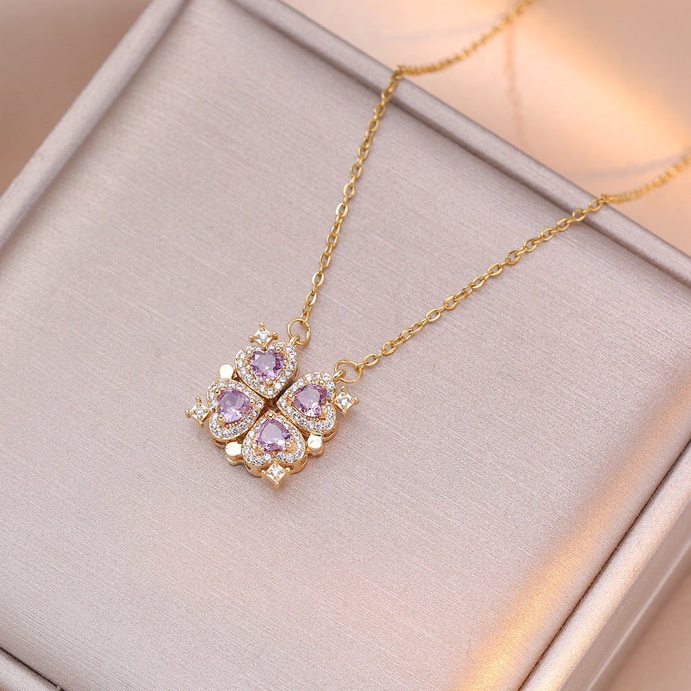Open And Close Four - leaf Flower Dual - wear Heart - to - heart Necklace - Metamorphosis Creations