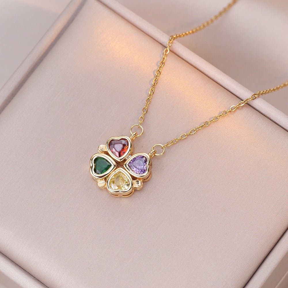Open And Close Four - leaf Flower Dual - wear Heart - to - heart Necklace - Metamorphosis Creations