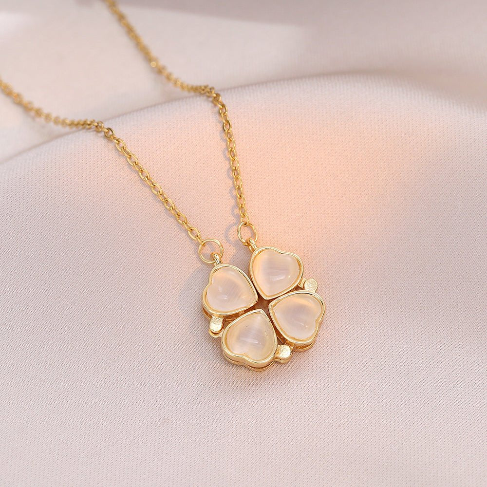 Open And Close Four - leaf Flower Dual - wear Heart - to - heart Necklace - Metamorphosis Creations