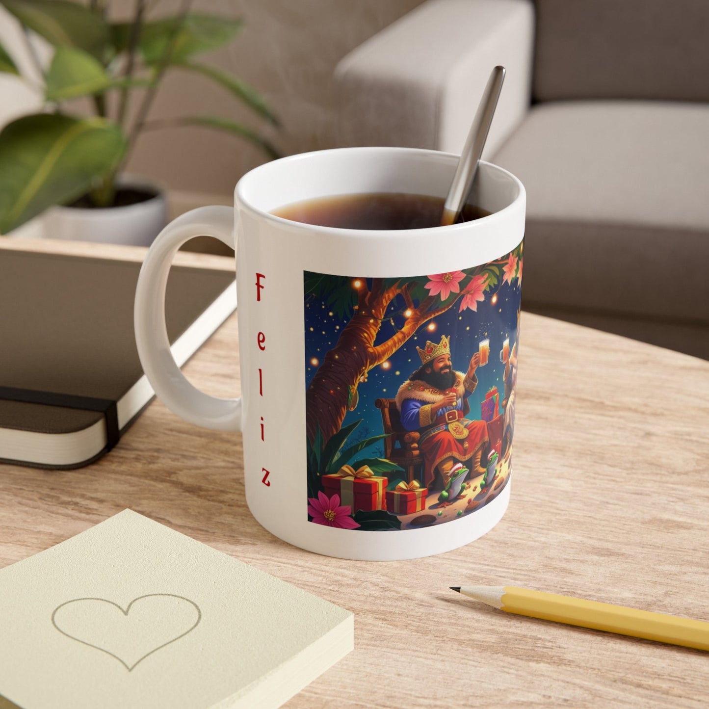 Puerto Rican Christmas Festive Holiday Mug for Coffee Lovers, Cute Gift for Christmas, Winter Wonderland Decor, 'Feliz' Design, Cozy Beverage Companion - Metamorphosis Creations