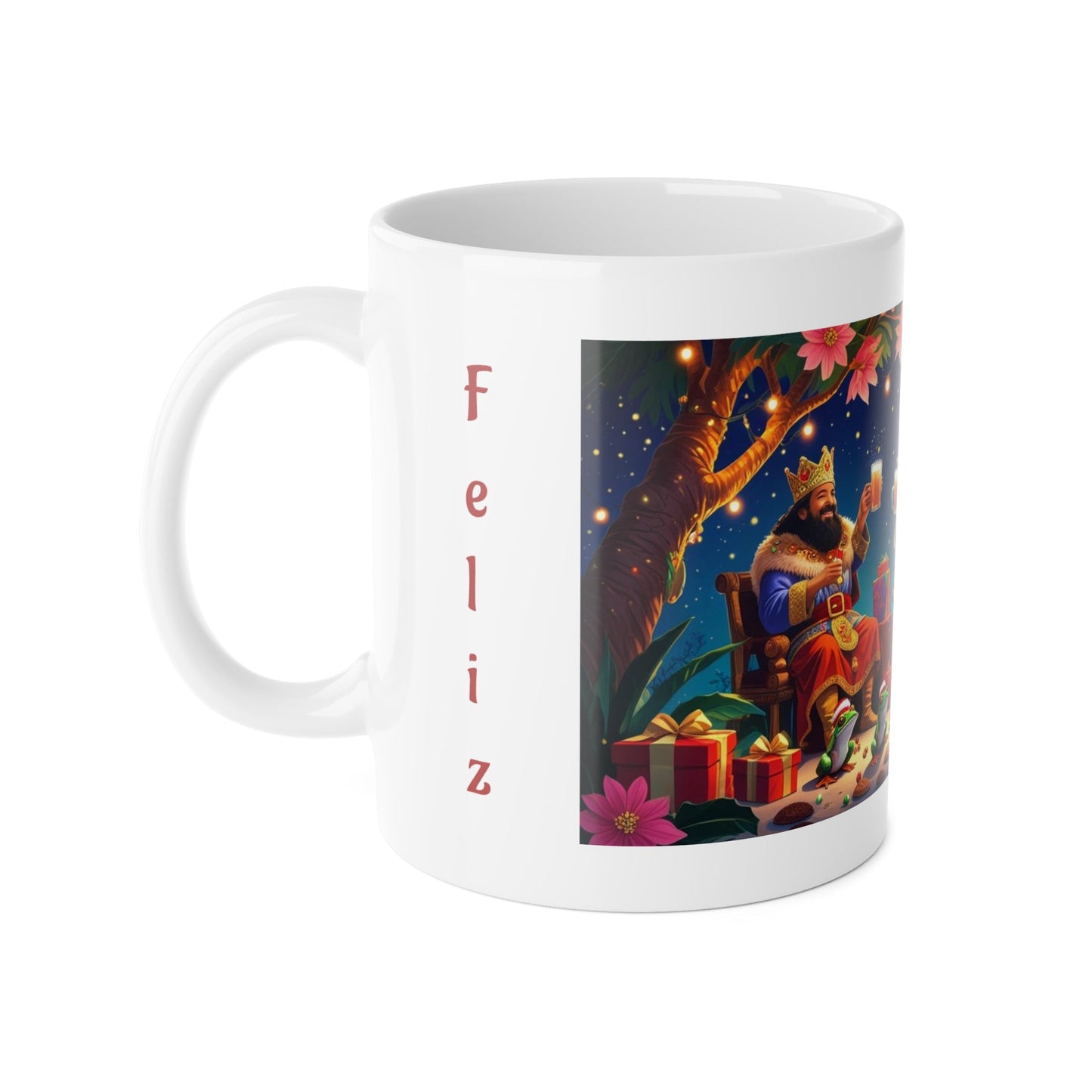 Puerto Rican Christmas Festive Holiday Mug for Coffee Lovers, Cute Gift for Christmas, Winter Wonderland Decor, 'Feliz' Design, Cozy Beverage Companion - Metamorphosis Creations