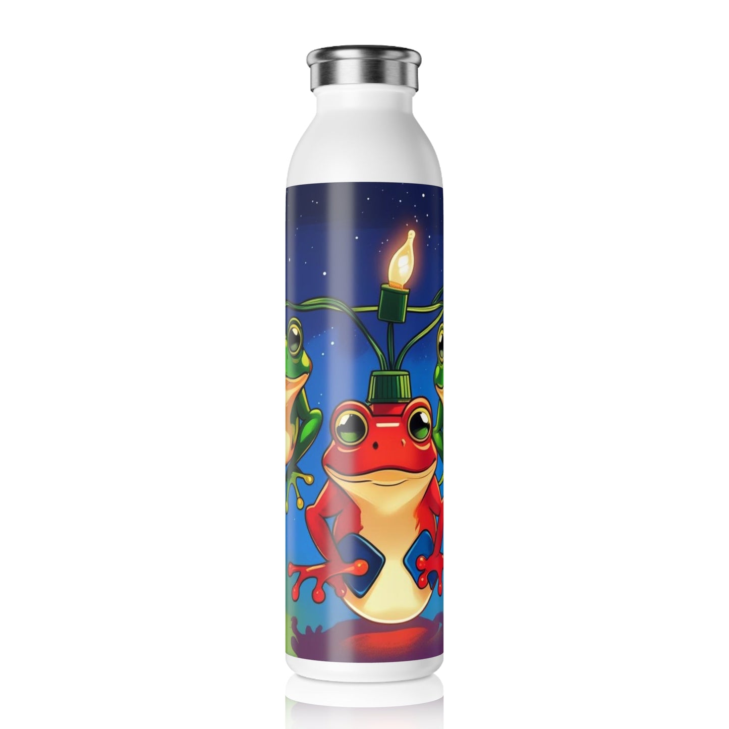Puerto Rican Christmas Frog - Themed Slim Water Bottle, Fun Hydration for Kids, Summer Adventures, Birthday Gift, Eco - Friendly Drinkware - Metamorphosis Creations
