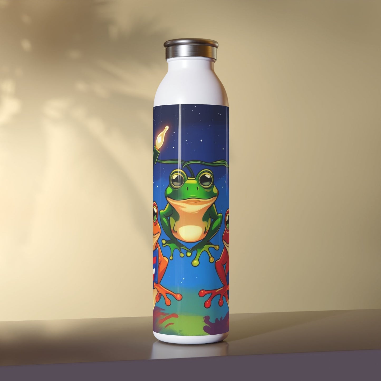 Puerto Rican Christmas Frog - Themed Slim Water Bottle, Fun Hydration for Kids, Summer Adventures, Birthday Gift, Eco - Friendly Drinkware - Metamorphosis Creations