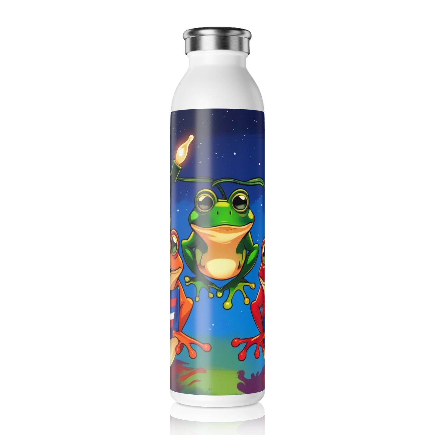 Puerto Rican Christmas Frog - Themed Slim Water Bottle, Fun Hydration for Kids, Summer Adventures, Birthday Gift, Eco - Friendly Drinkware - Metamorphosis Creations