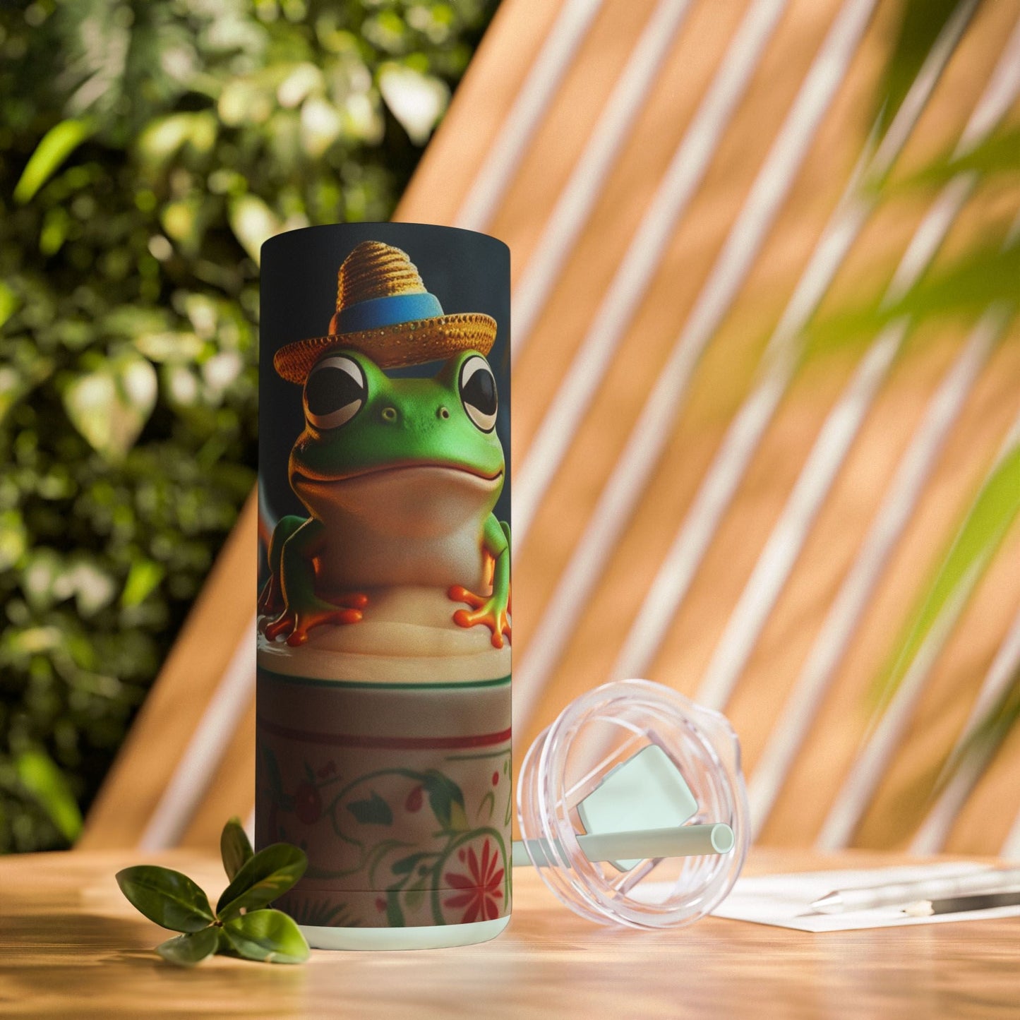 Puerto Rican Christmas Funky Frog Themed Tumbler | 20oz Skinny Drinkware for Nature Lovers, Gift for Kids, Summer Vibes, Eco - Friendly, Party Favor - Metamorphosis Creations