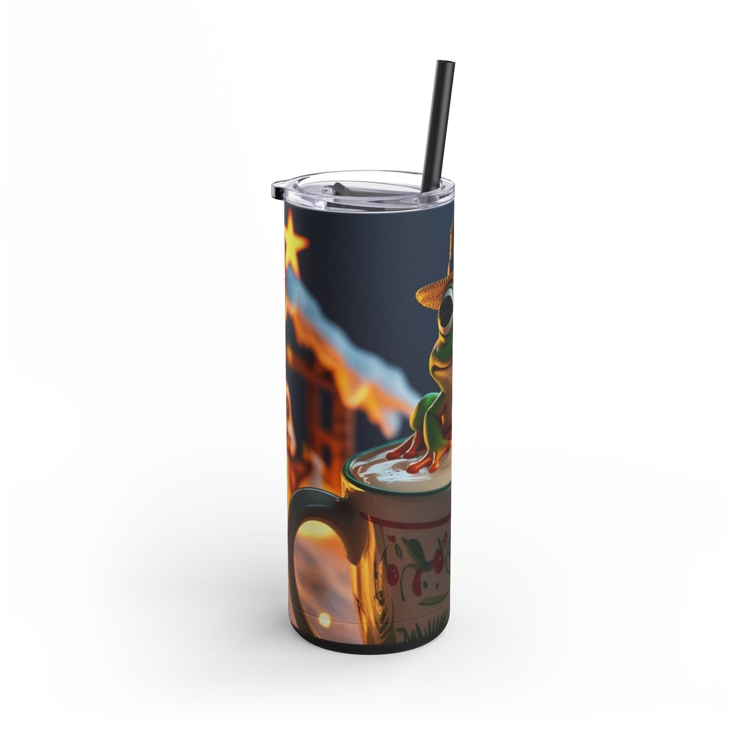 Puerto Rican Christmas Funky Frog Themed Tumbler | 20oz Skinny Drinkware for Nature Lovers, Gift for Kids, Summer Vibes, Eco - Friendly, Party Favor - Metamorphosis Creations