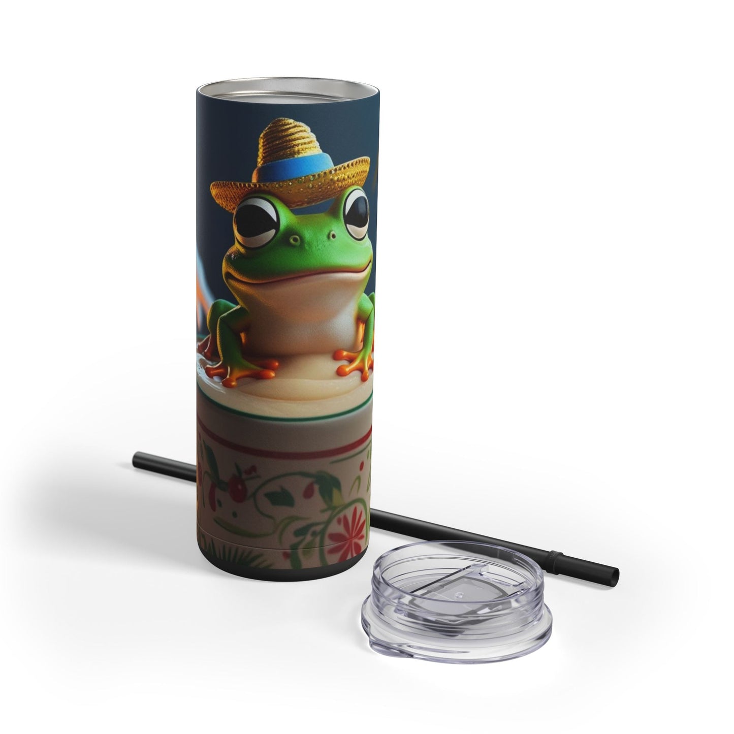 Puerto Rican Christmas Funky Frog Themed Tumbler | 20oz Skinny Drinkware for Nature Lovers, Gift for Kids, Summer Vibes, Eco - Friendly, Party Favor - Metamorphosis Creations